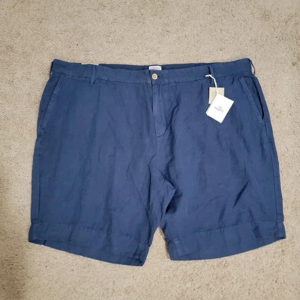 Faherty Malibu‎ Shorts Mens 42 Navy Linen Beach Stretch Breathable Outdoors NWT